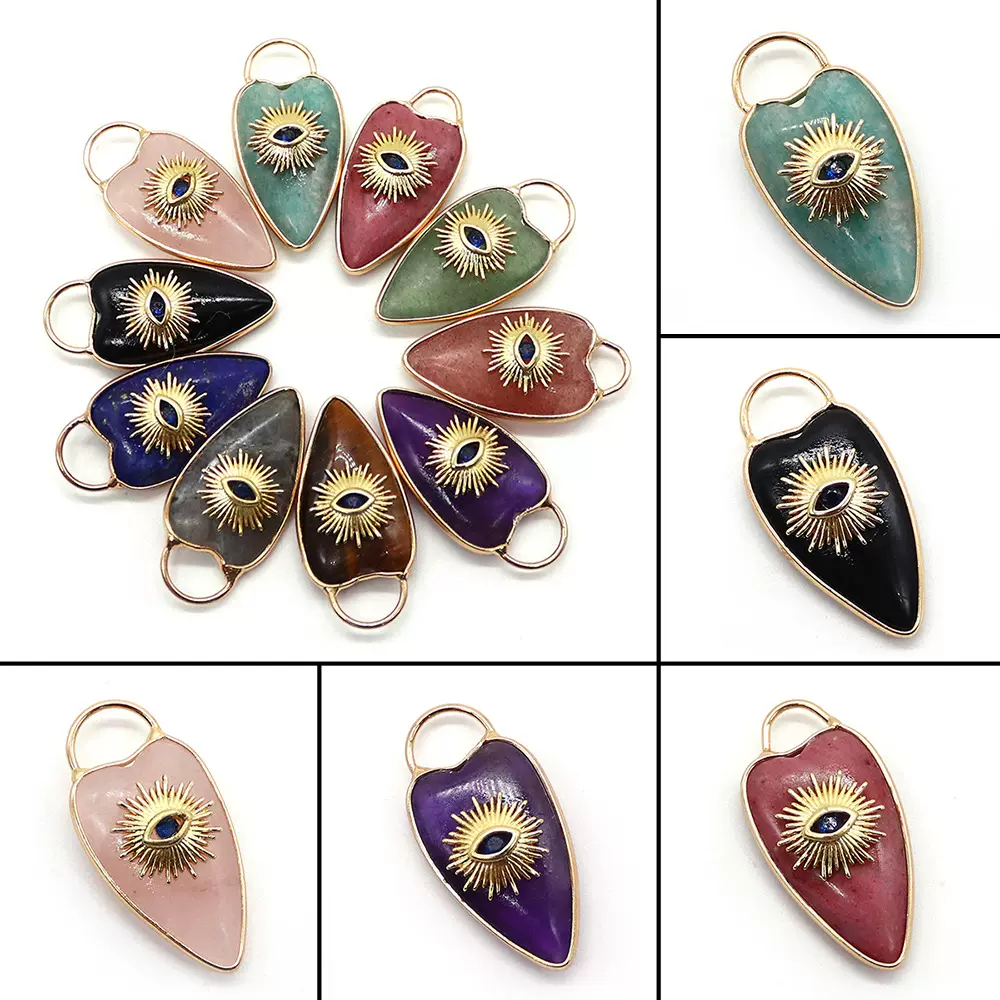 速卖通专卖天然石心形复古挂件电镀太阳恶魔之眼吊坠 DIY饰品配件