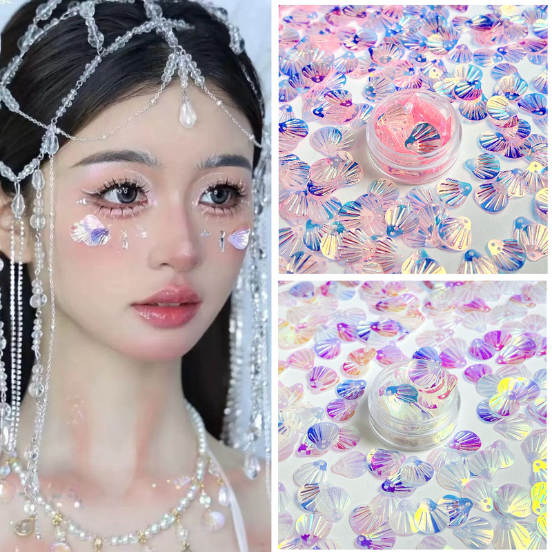Symphony Mermaid Bright Scale Shell Nail Art Eye Makeup Sticker Sequin Pearl Shark Tear Han Dynasty Face Sticker Jewelry Photo