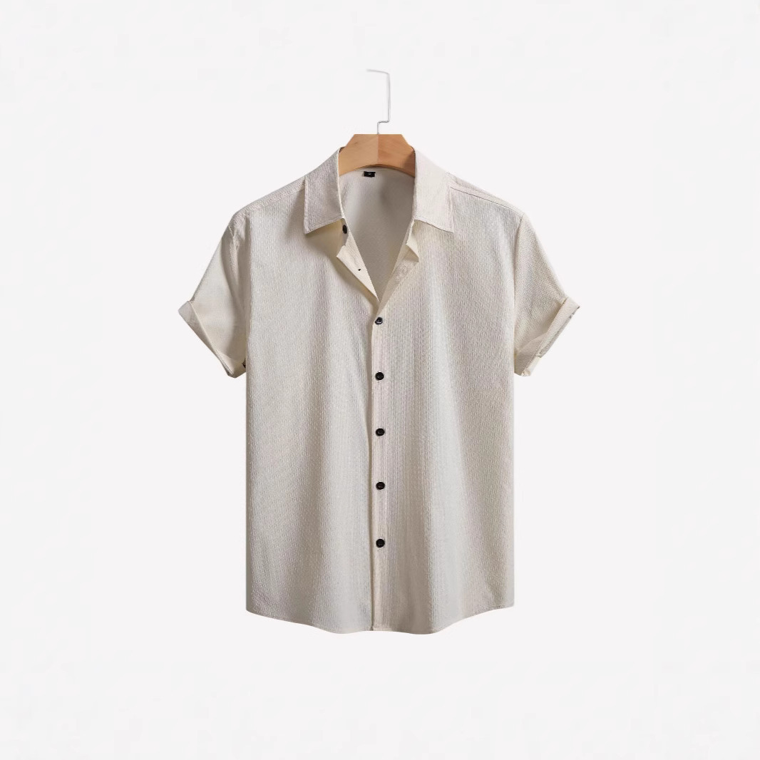 summer Solid Color European Size Cross-border Foreign Trade Men's Short-sleeve Shirt_voghion.com