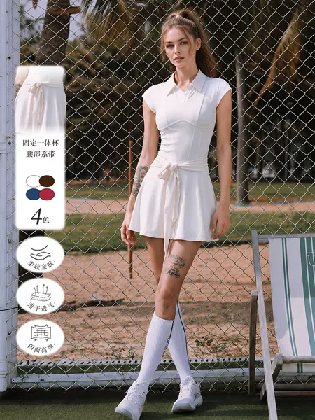 Cross-Border New Sleeveless Polo Tennis Dress for Women with Lapel, Sports Golf Tie-Up Slimming Fitness Badminton Dress