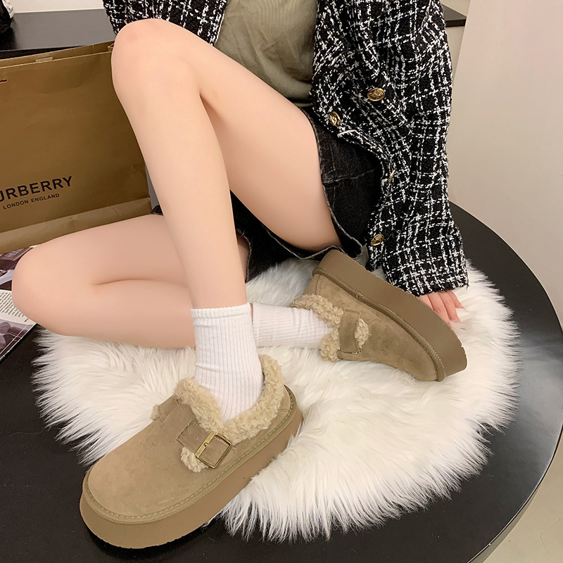厚底豆豆鞋女秋冬加绒女款雪地靴乐福棉鞋2025年新款一脚蹬勃肯鞋|undefined