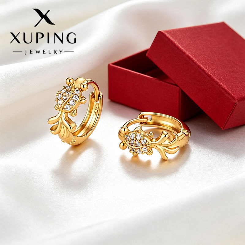 Hebillas de Oreja con Pez de Aleación de Cobre Bañadas en Oro de 24K, Galvanizadas, para Mujer