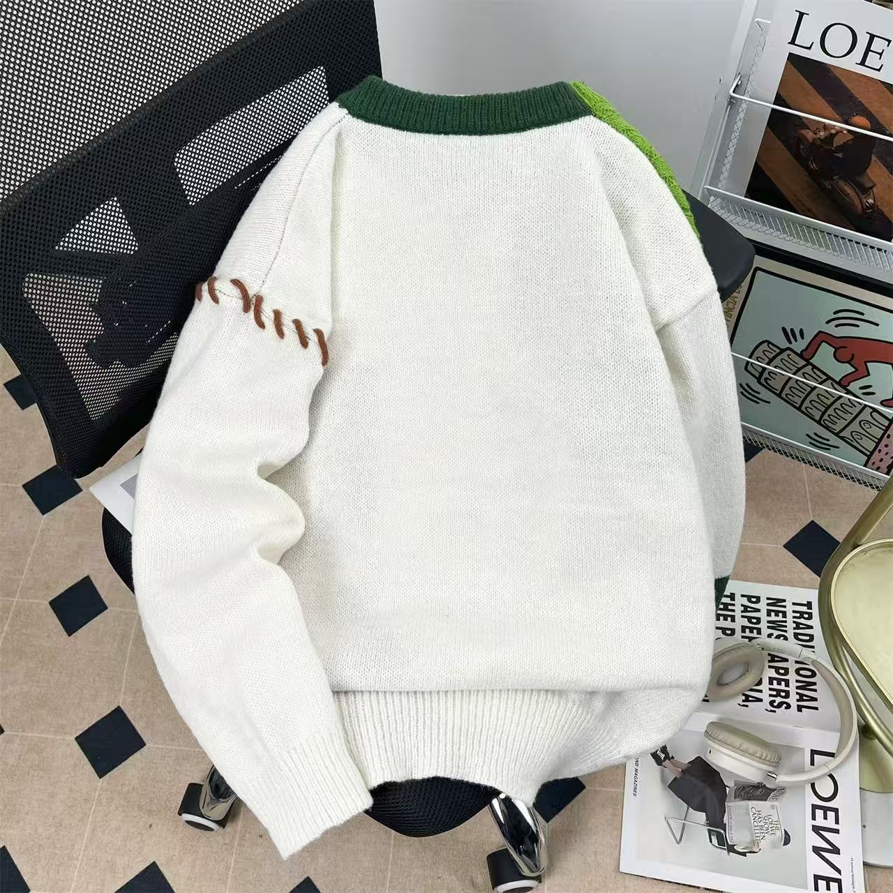 Al por mayor transfronterizo nueva moda jersey de punto hombre manga larga negro blanco naranja blanco verde en stock transpirable