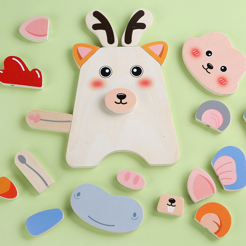 Puzzle tridimensional de madera pequeño puzzle dibujos animados ejercicio cognitivo animal movimiento fino juguete interactivo de educación temprana