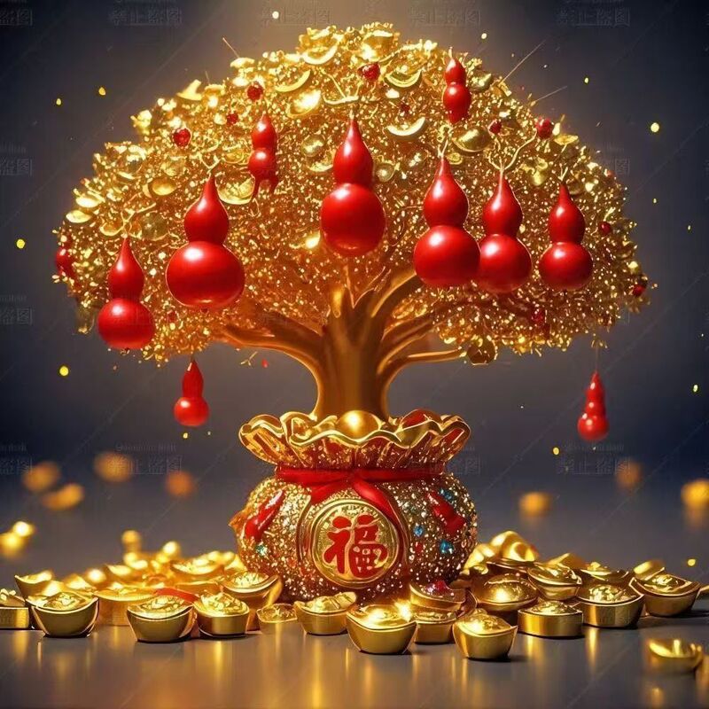 DIY Diamond Painting Decoration: Fortune Tree with Special-Shaped Diamonds, Desktop Ornaments, Wall Hanging, Full of Diamonds, Shiny Diamonds, Cross-Border Wholesale
