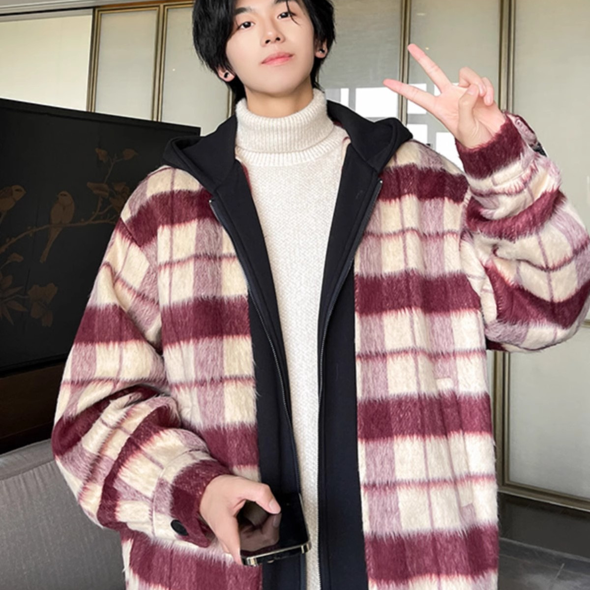 Chaqueta de hombre modelos de primavera y otoño 2024 nuevo estilo de otoño top a cuadros ropa de otoño para niños grandes abrigo de hombre delgado