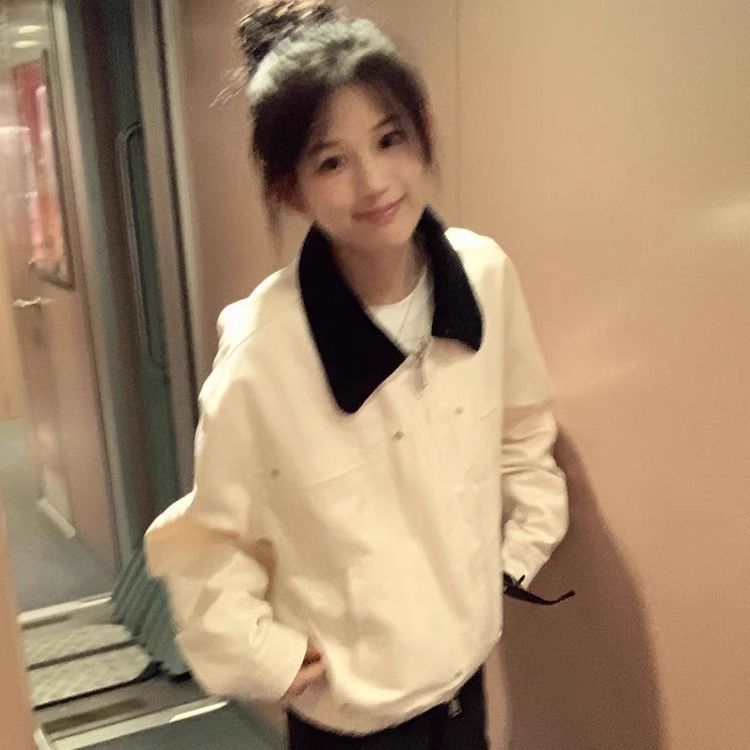 好质量美式复古早秋外套女2025新款宽松休闲男女拼色翻领夹克|undefined