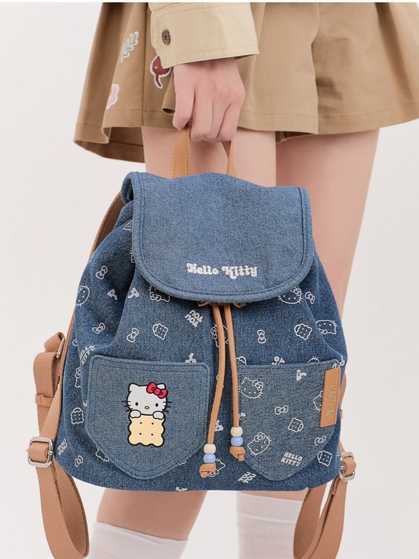 TOUTOUHelloKitty凯蒂猫牛仔饼干双肩包时尚大容量百搭通勤小背包|undefined