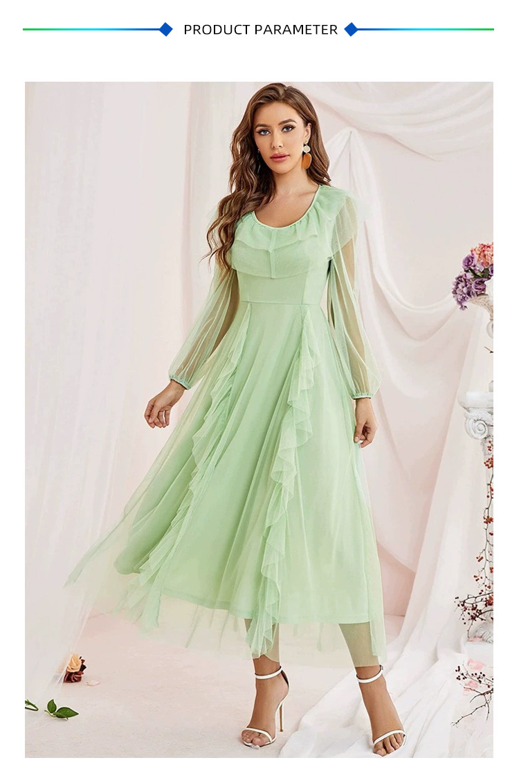 Gonna lunga in rete di pizzo girocollo abito a trapezio in rete a vita alta_voghion.com