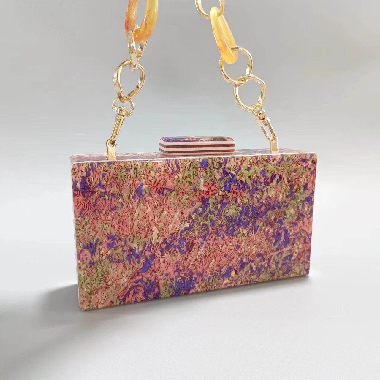 Elegant Shell Acrylic Evening Clutch Bag – Detachable Gold Chain & Bracelet Strap For Weddings, Parties & Special Occasions_voghion.com