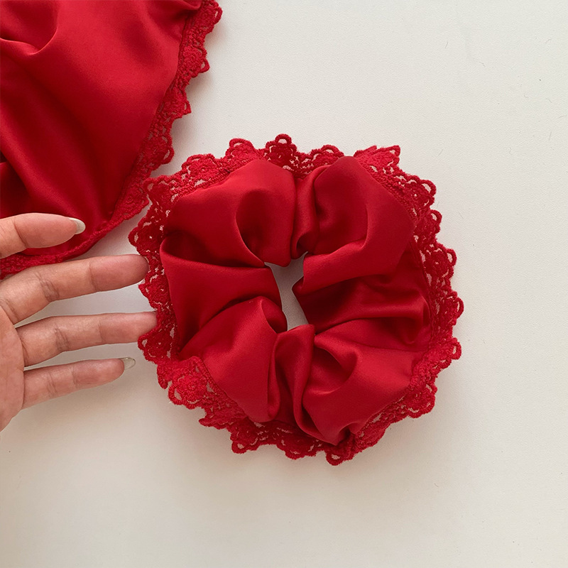 Francia alta encaje temperamento rojo intestino grueso anillo de cabello bolas elásticas de alta altura cabello de cabello de cordón 2024 nuevo