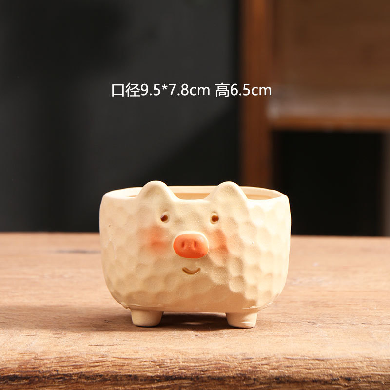Maceta de carne de dibujos animados, personalidad creativa, escritorio, transpirable, animal, cerámica de gres, maceta de cerámica, liquidación al por mayor