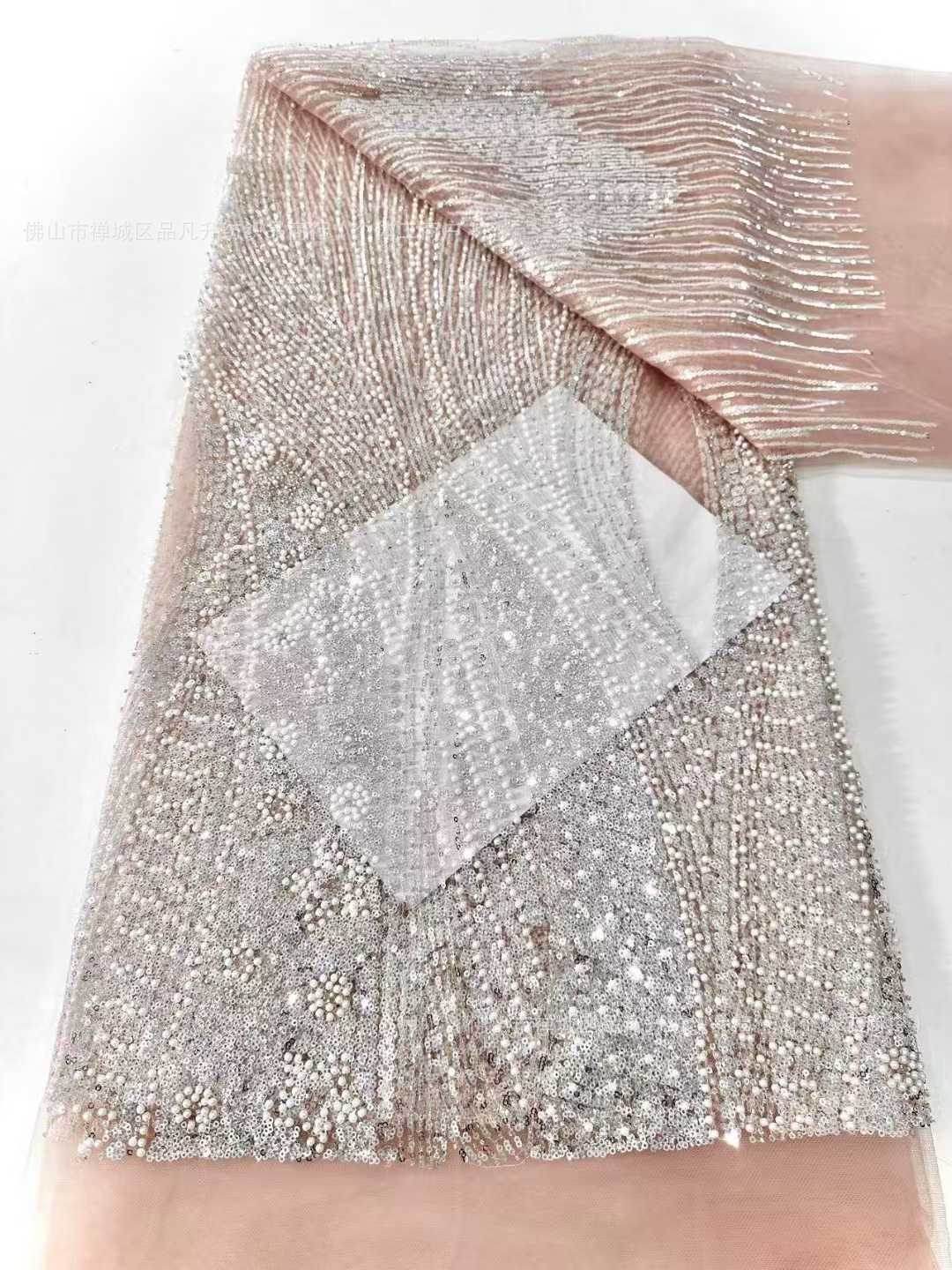 Sequinilla tela de cuentas de clavos vestido de boda vestido de noche ropa de moda fuente fábrica al por mayor