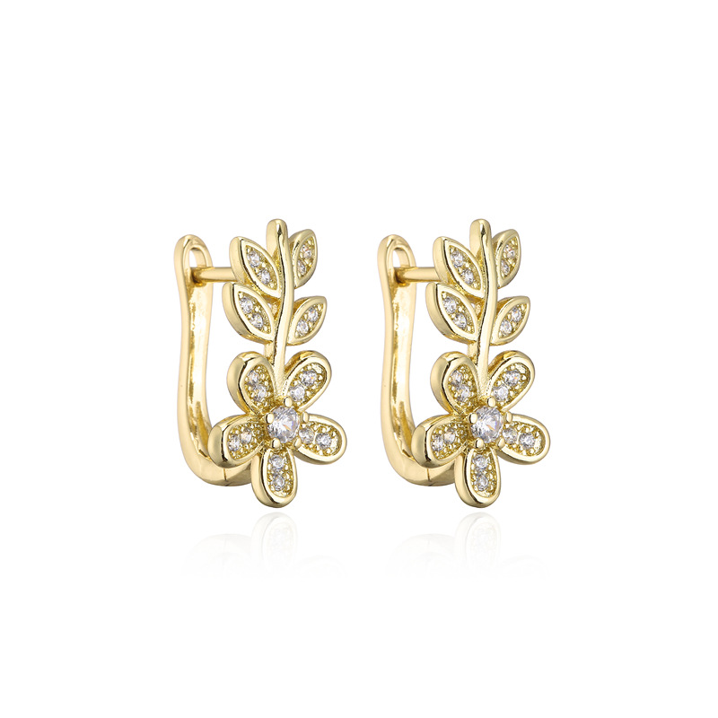 Aogu Europe And America Cross Border Hot Sale New Product Copper Plating 18k Gold Micro Inlaid Zircon Leaf-shaped Earring Female Ins Internet Celebrity Same Style display picture 5