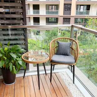 Balcony Rattan Chair Three-Piece Set Casual Small Coffee Table Combination Simple Tea Table Nordic Outdoor Courtyard Rattan Outdoor Table and Chairs