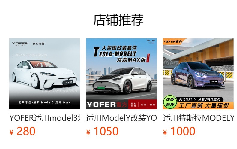 Yofer Updated Version Model Y Longyan Pro Small Body Kit: Front Bumper, Side Skirts, Rear Bumper, Rear Wing
