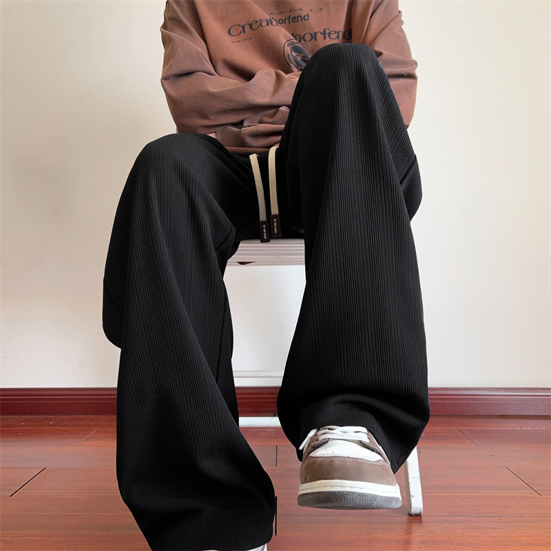 Draping ice silk pants men's wholesale loose straight trousers summer new elastic waist quick-drying casual trousers