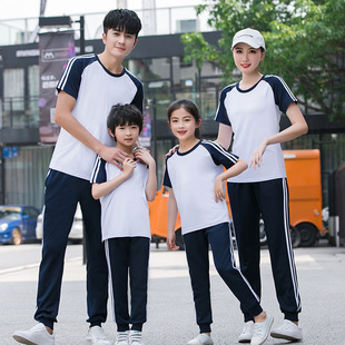 Summer New Round Neck Parent-Child Casual Suit for Primary and Secondary School Students Class Suit for Couples Parent-Child Sports Suit Group Suit