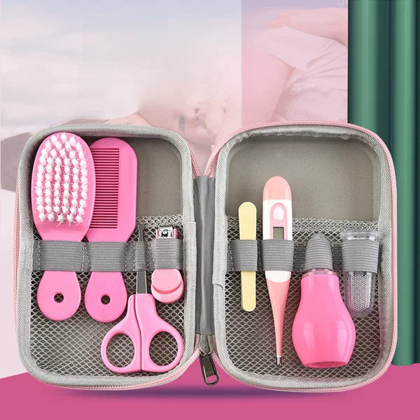 Baby Care Eva Bag Eight-Piece Set Baby Nasal Aspirator Nail Scissors Cartoon Set Daily Cleaning Supplies Care Bag