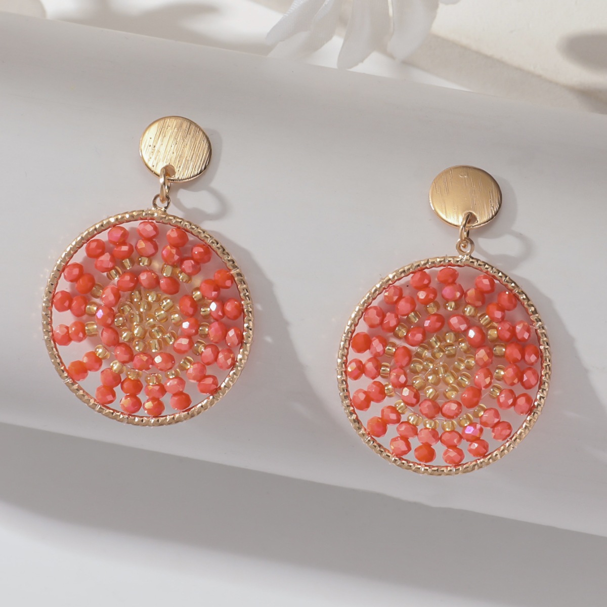Brushed Finish 1 Pair Modern Style Round Beaded Artificial Crystal Alloy Iron Drop Earrings
