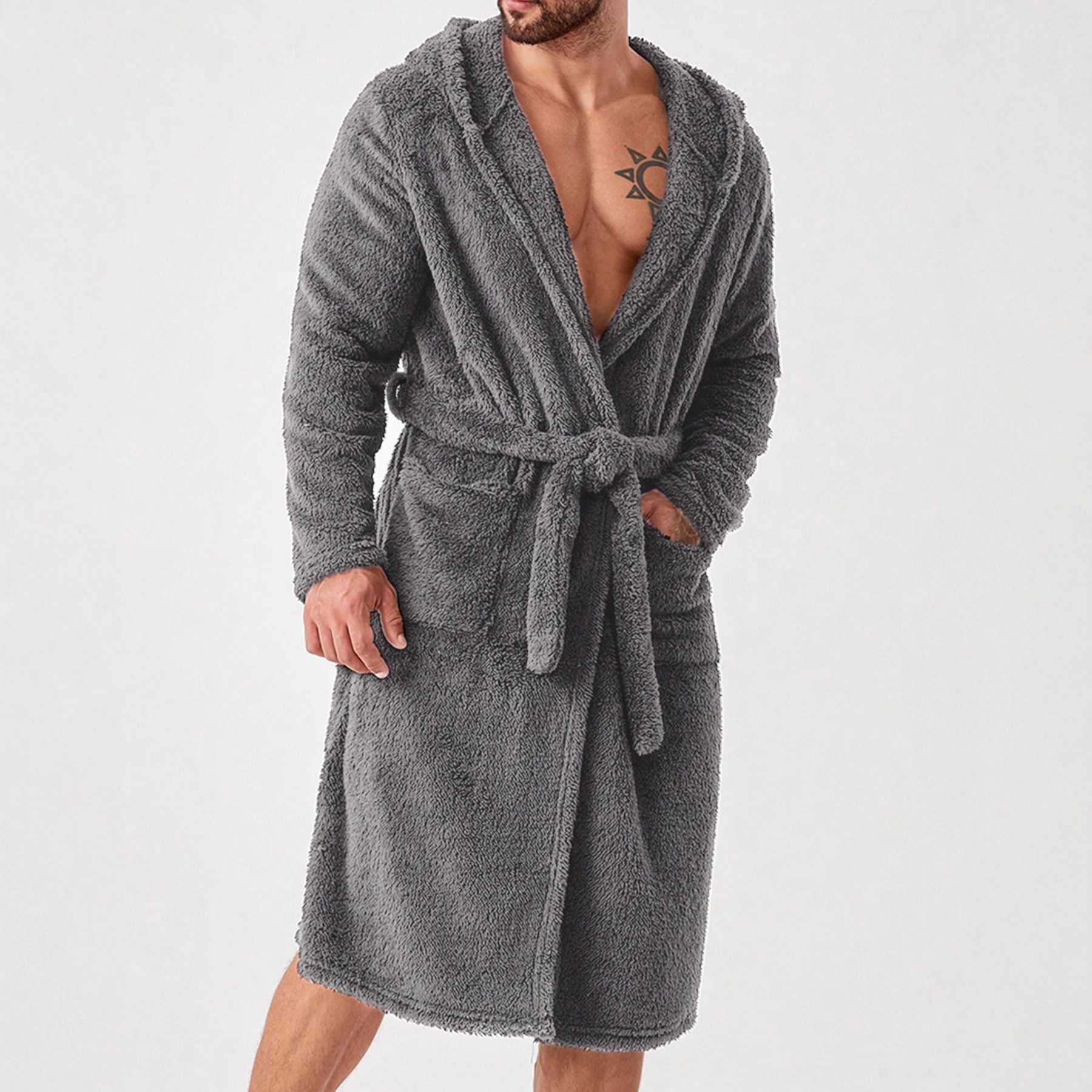 Aliexpress Ebay Amazon European and American Cross-Border Export Men's Nightgown Double-Sided Velvet Hooded Pajamas Men's Home Bathrobe