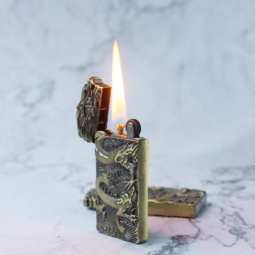 Creative embossed Chinese dragon kerosene lighter double-sided engraved metal thin grinding wheel lighter wholesale dropshipping