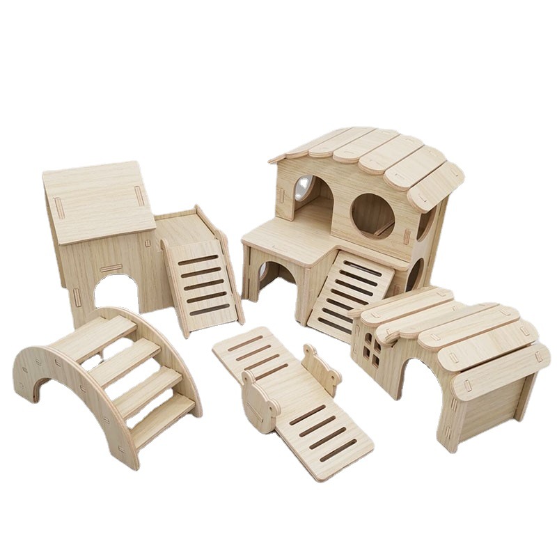Wholesale hamster solid wood Small House swing sleeping nest seesaw Golden Bear double deck Villa landscaping toy supplies