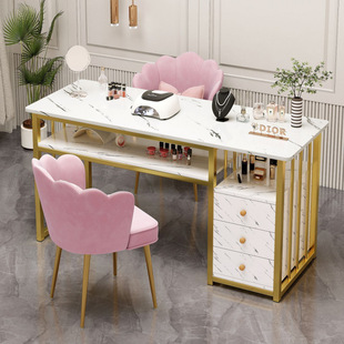 Nail Salon Manicure Chair Rectangular Makeup Table Small Apartment Girly Heart Ins Style Houndstooth Light Luxury Double-Layer Set