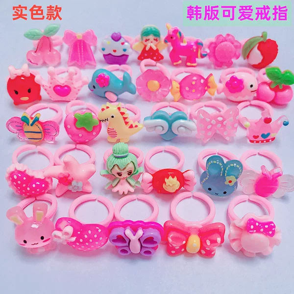 Resin Cartoon Ring Gem Children's Ring Girls' Jewelry Kindergarten Enrollment Gift Ring Jewelry in Bulk
