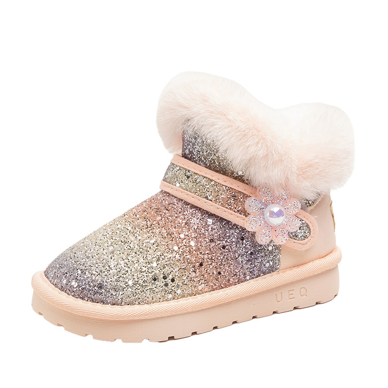 Botas de nieve para niñas 2025 nuevo invierno de moda infantil princesa de sequillas botas cortas para niñas calentadas botas de algodón de peluche