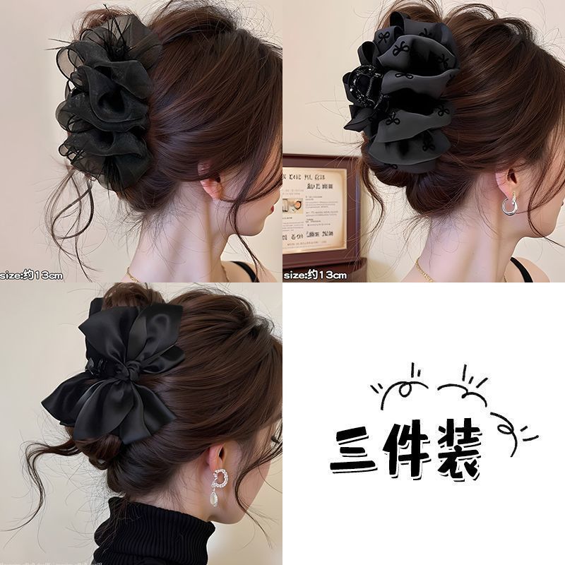 Clip de abrazadera de arco de satén negro detrás de la cabeza grande tiburón clips princesa clip de cabello red tarjeta de cabello rojo adornamiento para el cabello explosivo