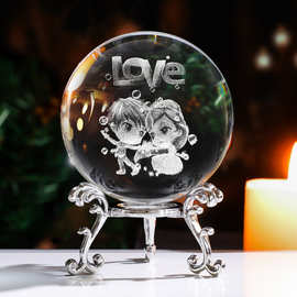 微景观创意水晶球3D雕刻情侣摆件工艺品家居伴手礼物跨境批发