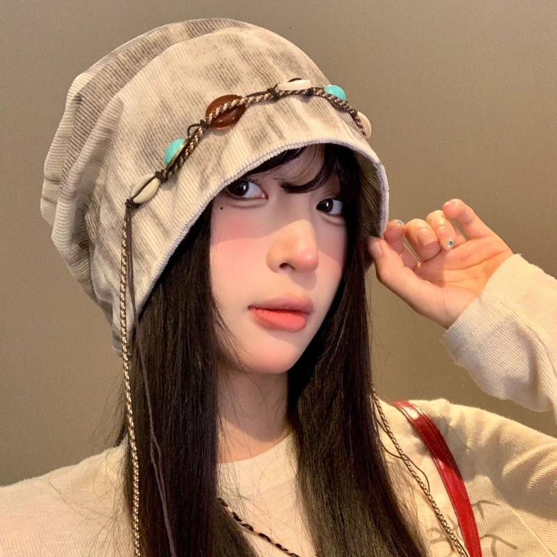 复古串珠流苏堆堆帽女百搭显脸小民族风冷帽秋冬季慵懒风包头帽子|undefined