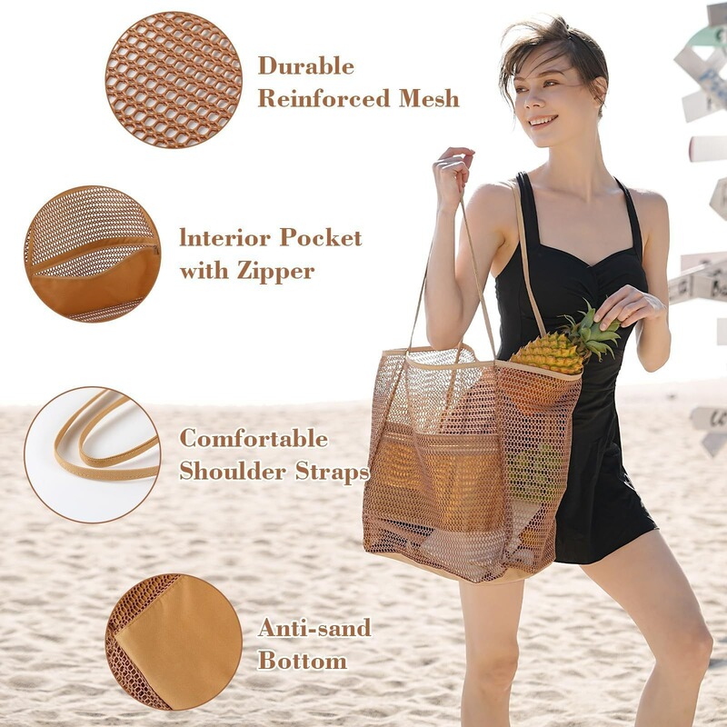 Cross-Border Mesh Beach Bag Summer Travel Extra Large Capacity Shoulder Portable Seaside Vacation Toy Swimming Storage Bag