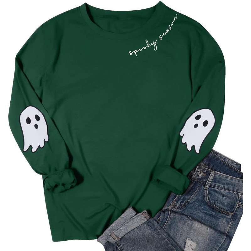 亚马逊万圣节卫衣欧美大码圆领毛圈卫衣spooky season幽灵印花|undefined