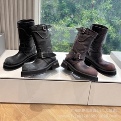 カラーリング加工されたヴィンテージブーツ レディース ハイバージョン 2025 レトロ牛革 中古 厚底 ウォーターディメージ マーティンブーツ ミッドカーフ ナイトブーツ