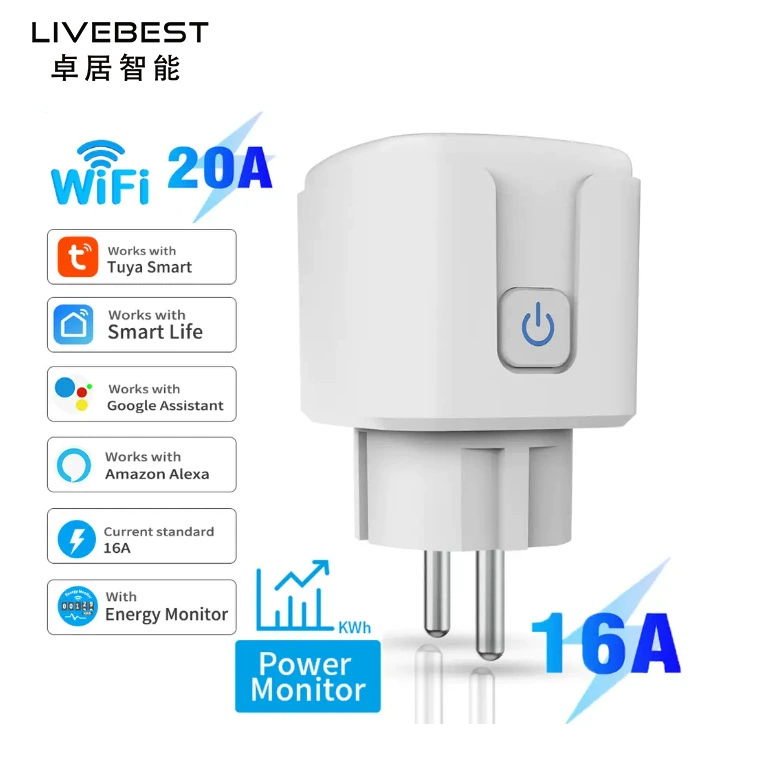 Трансграничная умная розетка Tuya европейского стандарта, Wi-Fi, дозирующая розетка 16A20A HomeKit/Alexa/Google