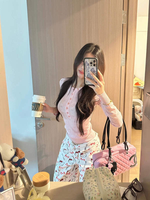 美式亨利领长袖t恤女早秋新款辣妹镂空针织衫修身打底设计感上衣|undefined