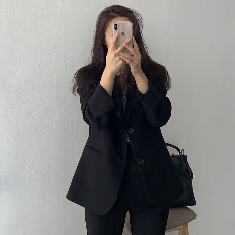 秋小西装女两粒扣休闲气质西服工作装职业装面试黑色上衣显瘦潮|undefined