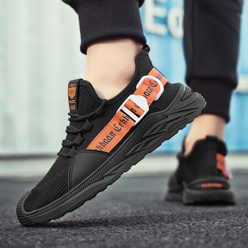 2025 primavera y verano, calidad de la marea nacional, malla de tejido volador, zapatos deportivos transpirables, zapatos de hombre casuales al aire libre con cordones de corte bajo de moda
