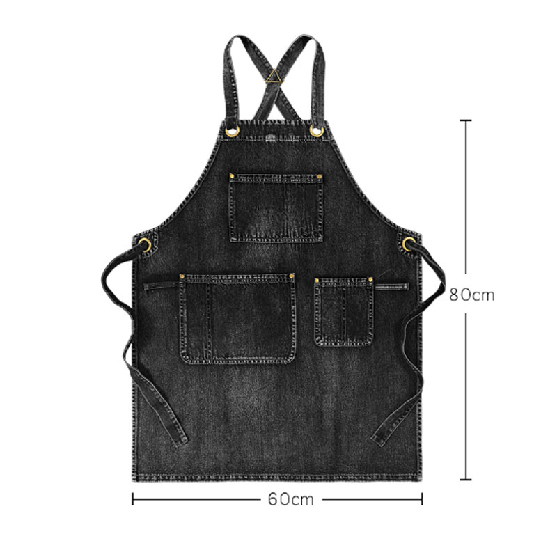 Amazon transfronterizo delantal denim lavado resistente al desgaste, teñido,烫me, peluquería, camarero de cocina, fábrica de ropa de trabajo al por mayor