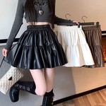 黑色pu小皮裙半身裙女秋冬季辣妹高腰显瘦a字伞裙防走光蓬蓬短裙