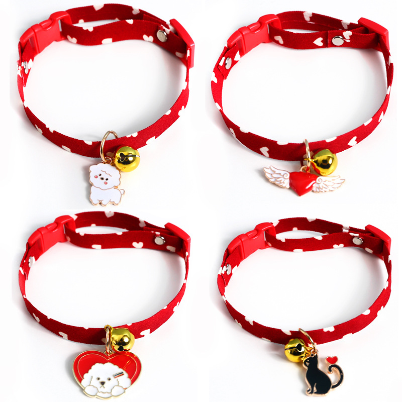 Mascotas ajustables de amor onda punto arco gato Teddy perro collar tela pedidos de Navidad