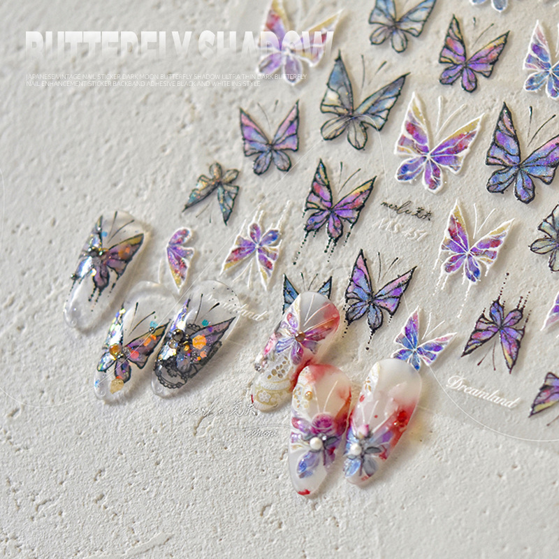 Pegatinas de mariposas para decoración de uñas, estilo francés, finas y resistentes, tridimensionales, con relieve láser, huecas, de alta gama