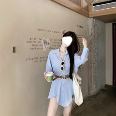 2025秋装polo领宽松长袖连衣裙女装新款不规则甜酷衬衫裙短裙子潮