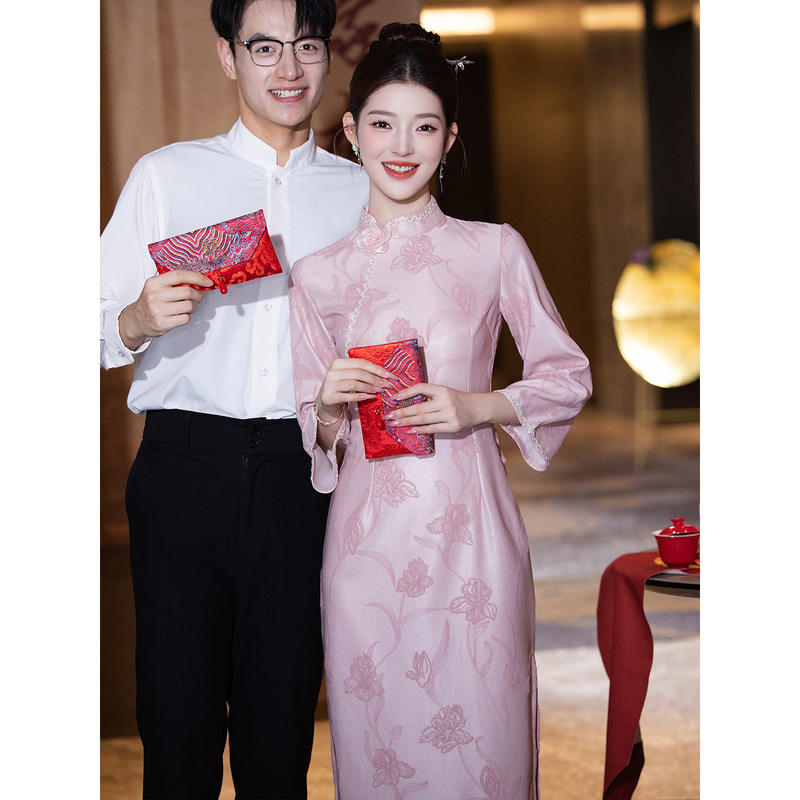 白色领证登记旗袍2025年新款优雅蕾丝复古年轻款订婚绝美连衣裙女|undefined