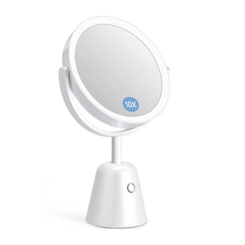 跨境新款双面化妆镜 充电1X/10X带灯桌面双面镜补光led双面化妆镜