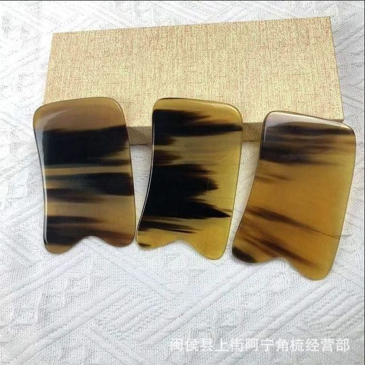 Horn Gua Sha Board Square Scraping Plate with Comb Edge and Meridian Rod for Full Body Massage overview