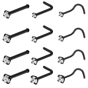 Zircon Nose Nail Zircon Nose Ring Stainless Steel 12 in One 4 in One Nose Nail Straight Rod Curved Rod L Nose Nail Amazon Combination
