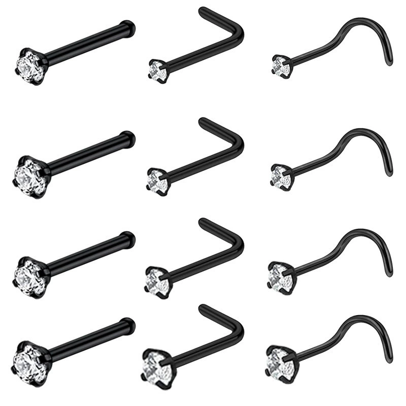 Циркон носовой гвоздь Циркон носовой кольцо из нержавеющей стали 12 в 4 в 1 носовой гвоздь прямой кривой L носовой гвоздь амазонка комбинация